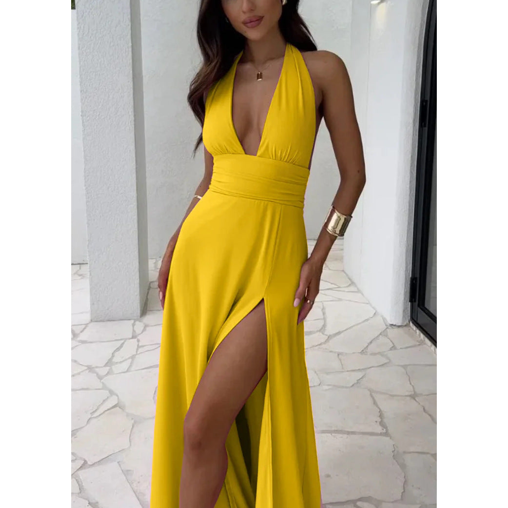 Split Neck Solid Dress