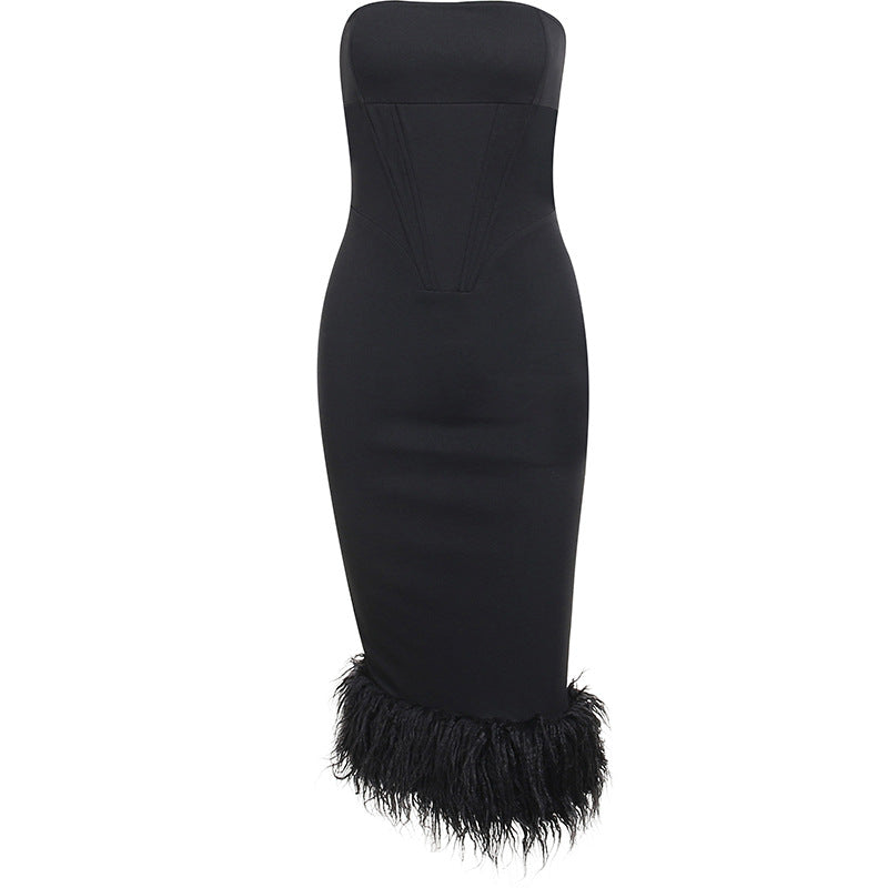 Summer Feather Bodycon Dress for Women