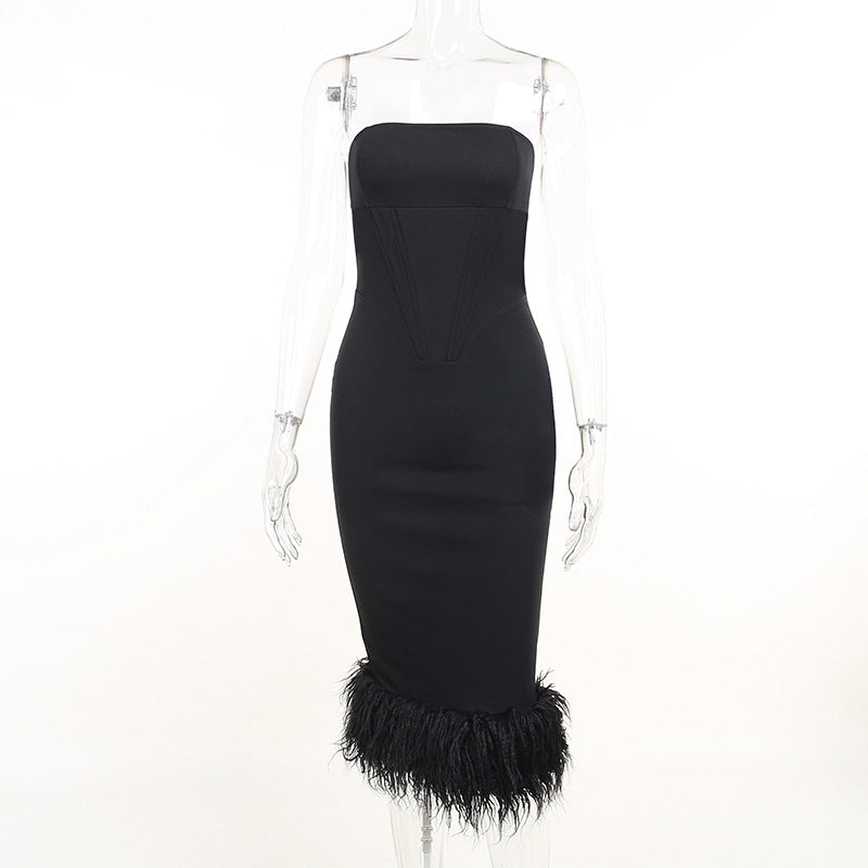 Summer Feather Bodycon Dress for Women