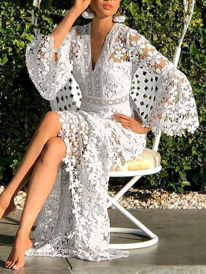 Backless Lace Dress with Floral Print