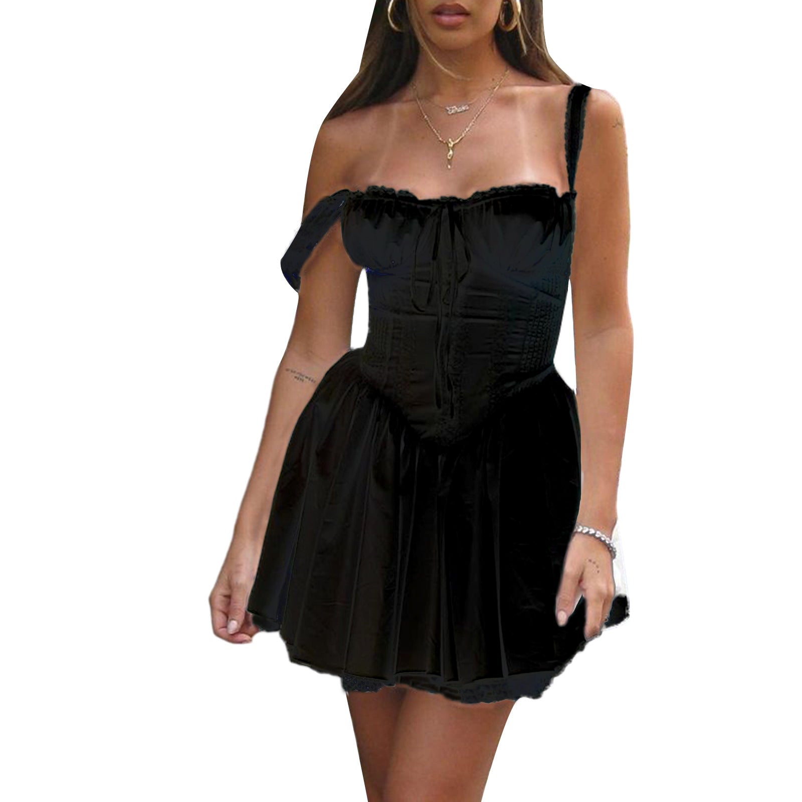 Summer Lace-Up Dress for Women with Fishbone Design