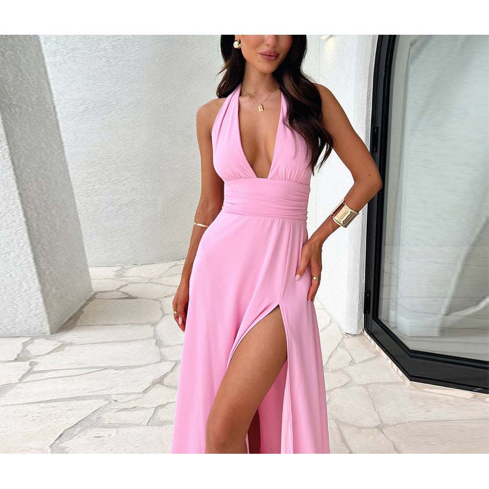 Split Neck Solid Dress