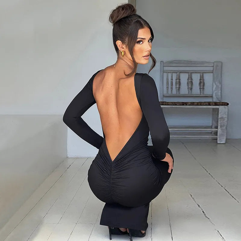 Backless Pleated Dress