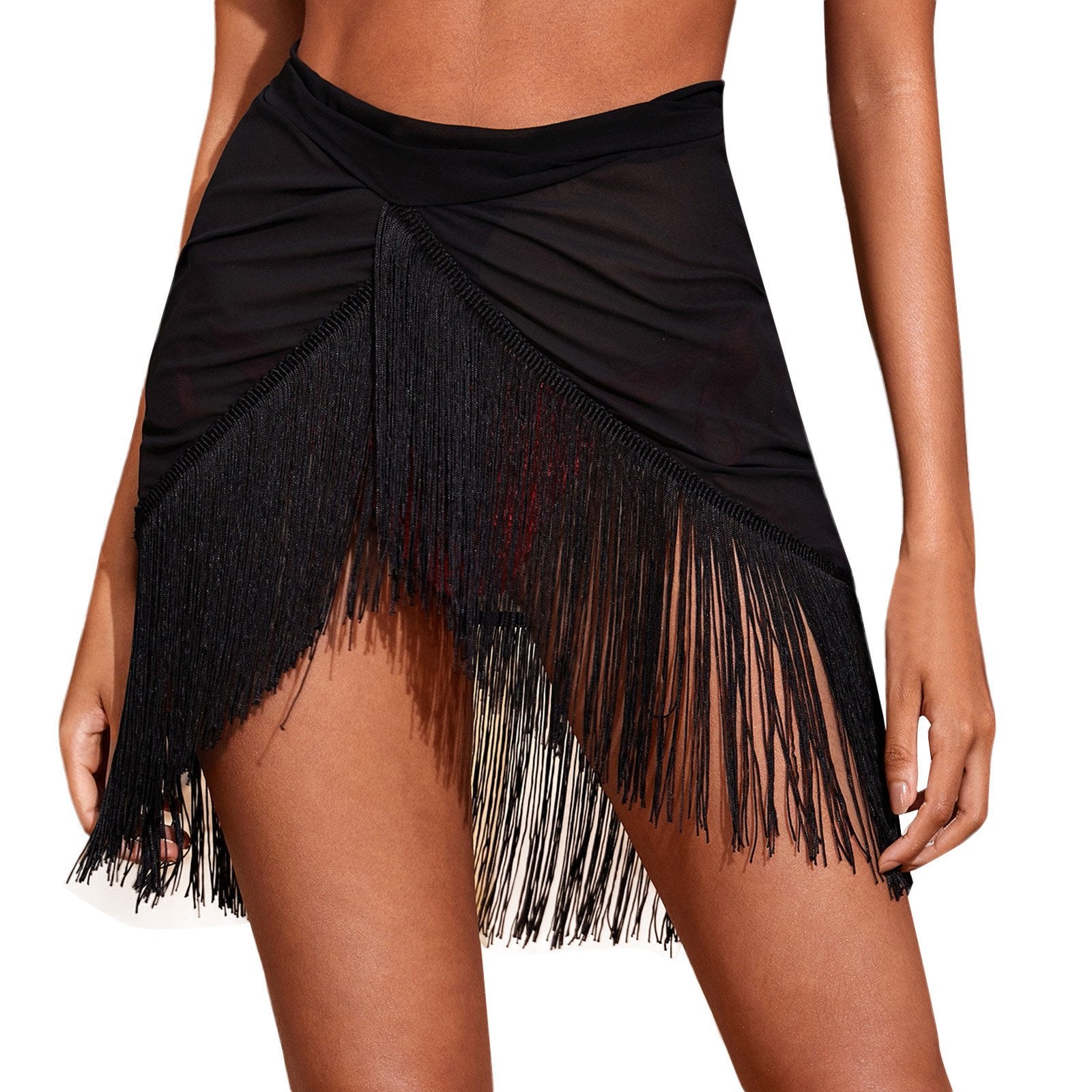 Ladies Mesh Swimsuit Cover-Up with Fringe Skirt