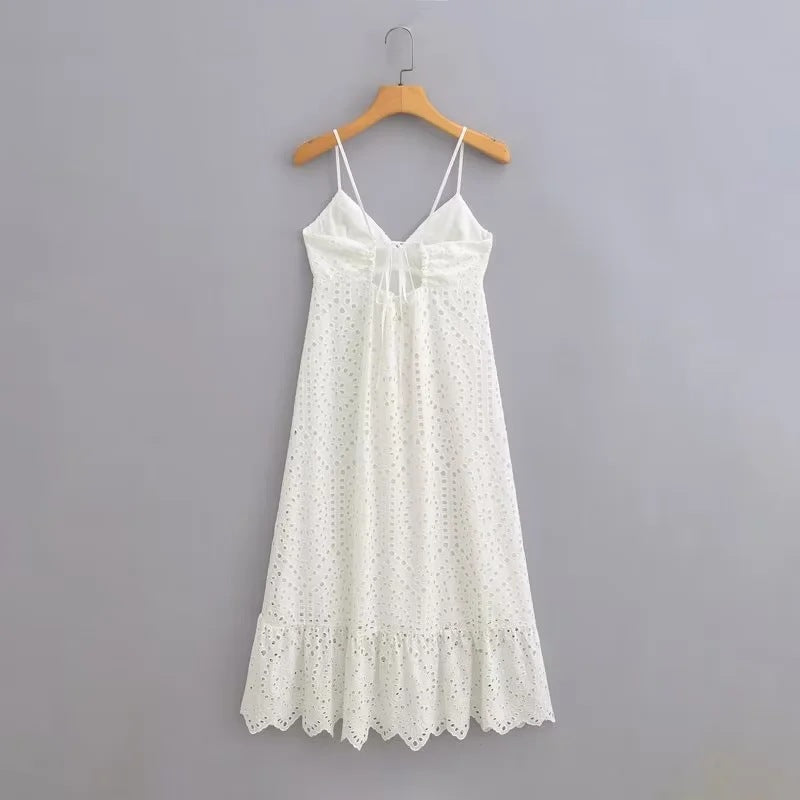 V-Neck Lace Embroidered Dress for Women