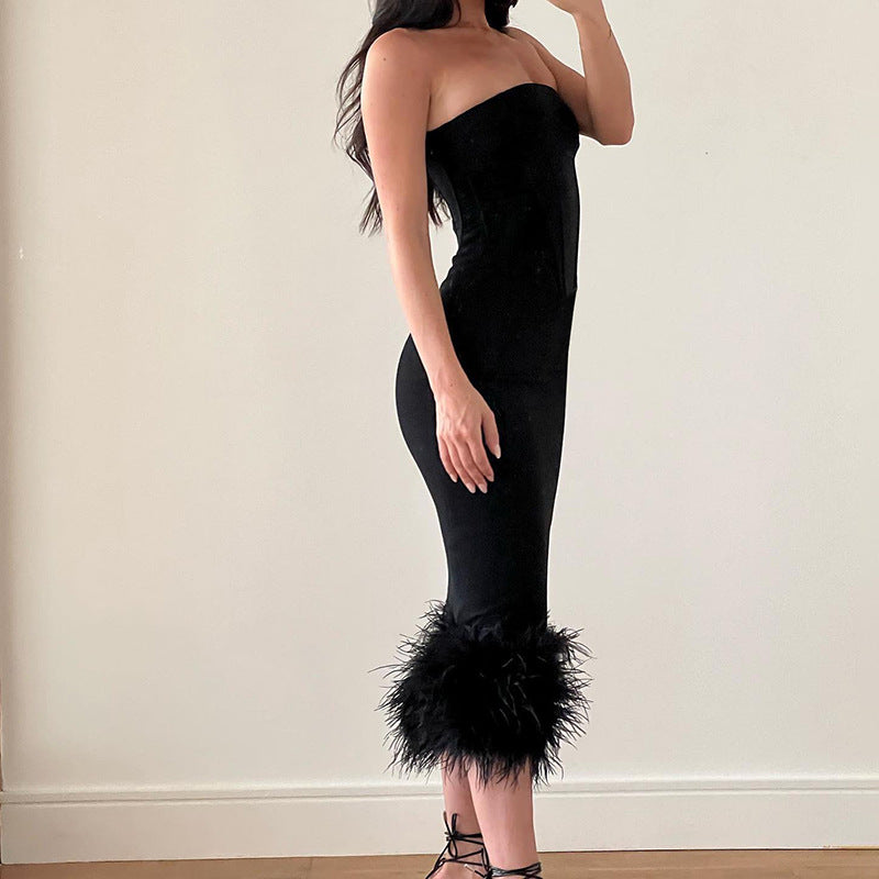 Summer Feather Bodycon Dress for Women