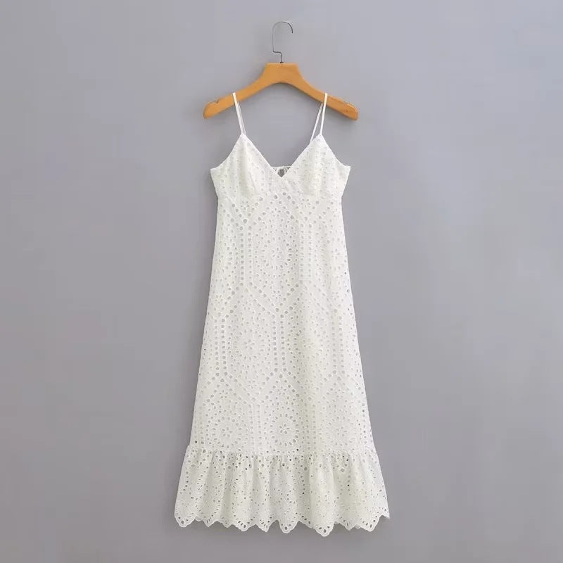 V-Neck Lace Embroidered Dress for Women