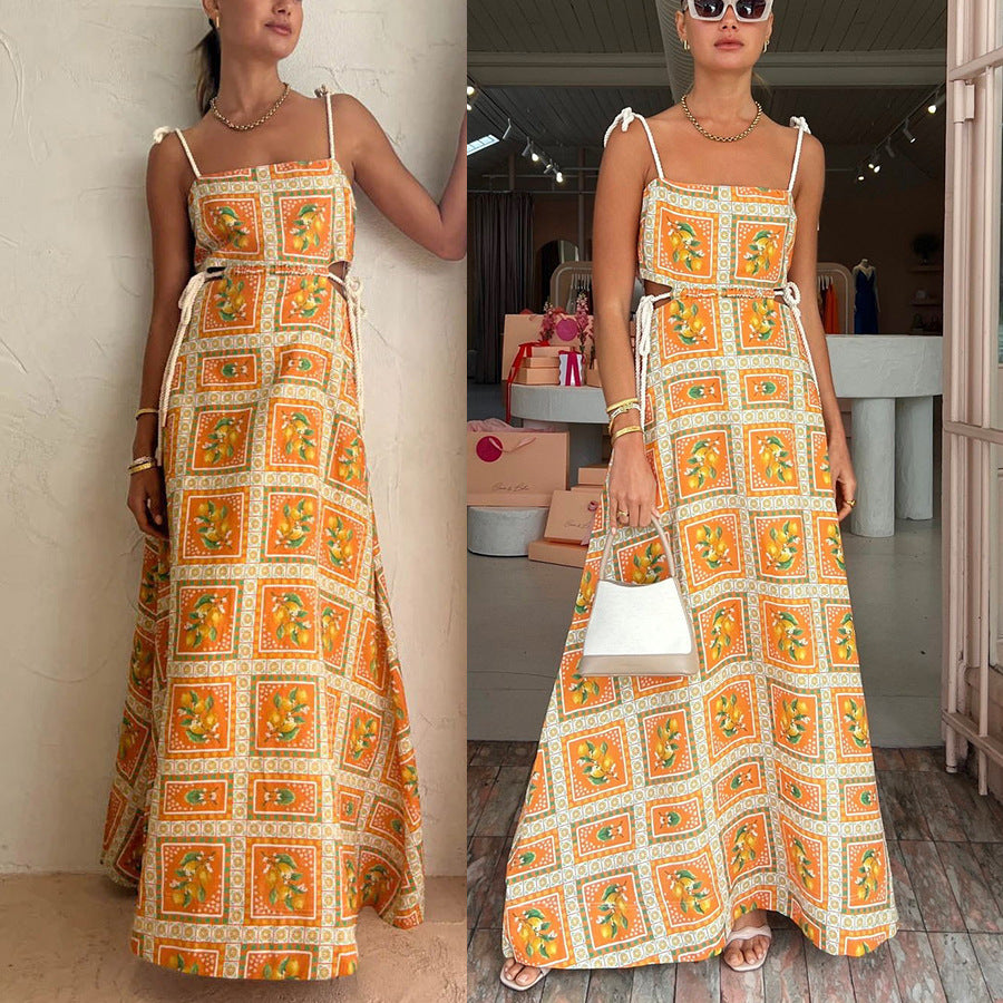 Spring Summer Casual Drawstring Dress for Women